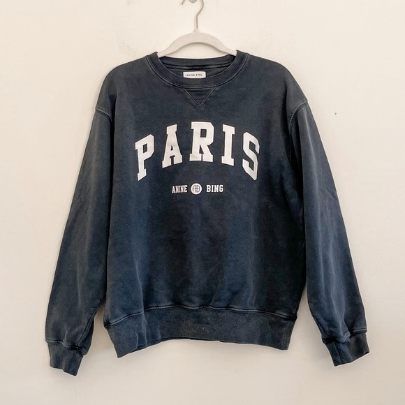 Anine Bing Ramona Paris Sweatshirt Washed Black M - Picture 5 of 10